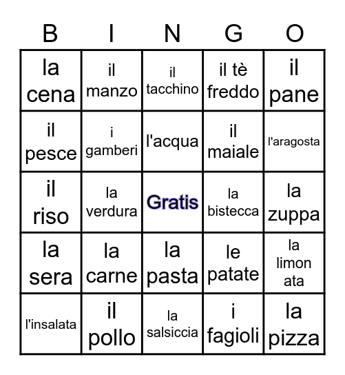 la cena = dinner Bingo Card