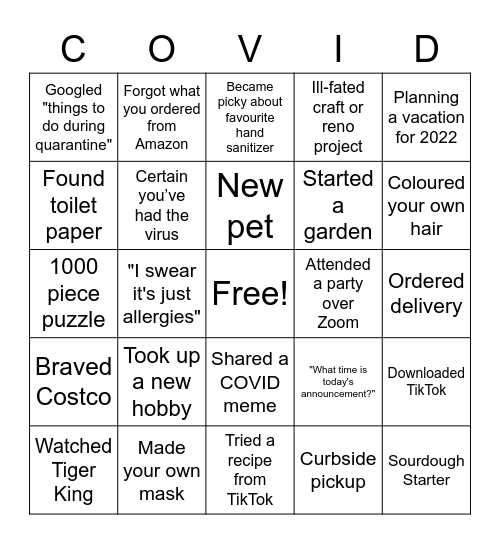 OR COVID BINGO Card