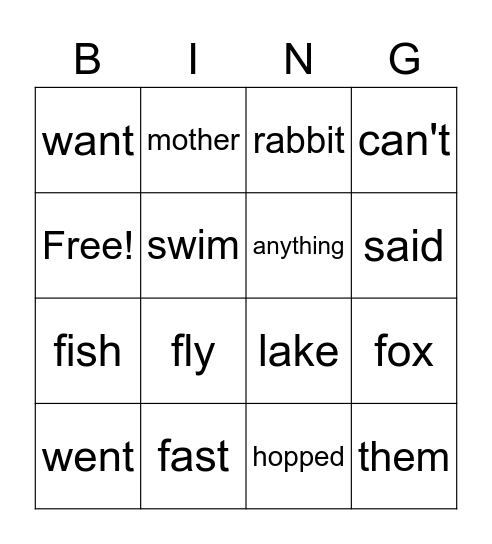 A Fast Fox Bingo Card