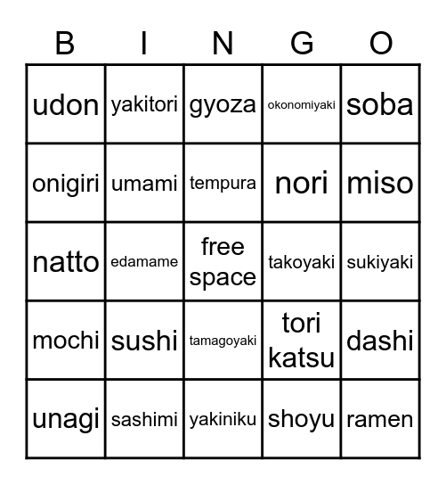 japanese foods Bingo Card