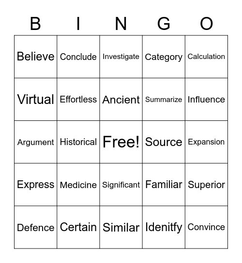 Literacy Bingo Card