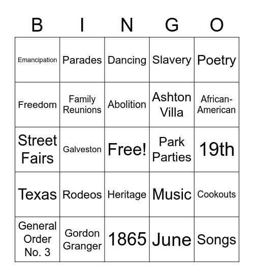 Juneteenth BINGO Card