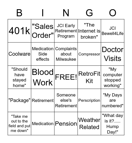 Old Engineer Bingo Card
