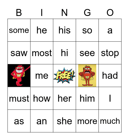 Super S, Mighty M and Hero H Bingo Card