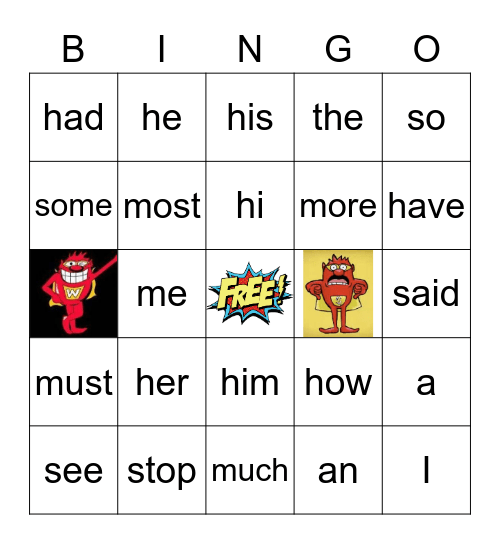 Super S, Mighty M and Hero H Bingo Card