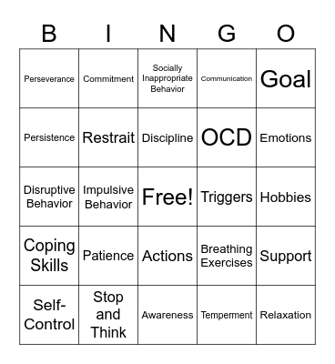 Impulse Control Bingo Card