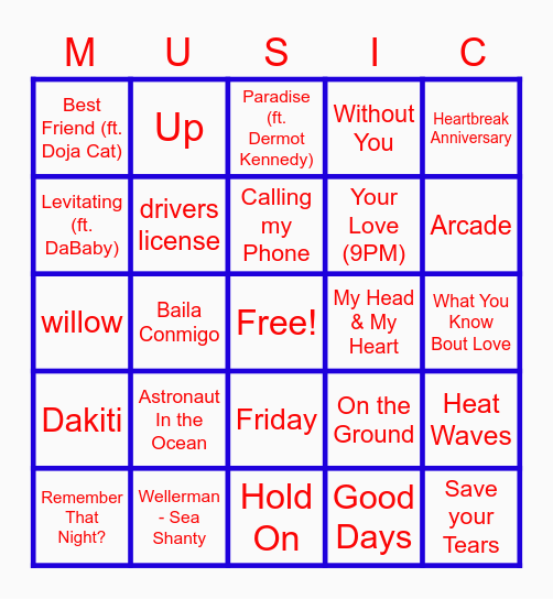 JACKPOT ROUND  Today's Top Hits Bingo Card