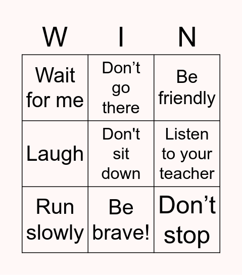 Imperative Bingo Card