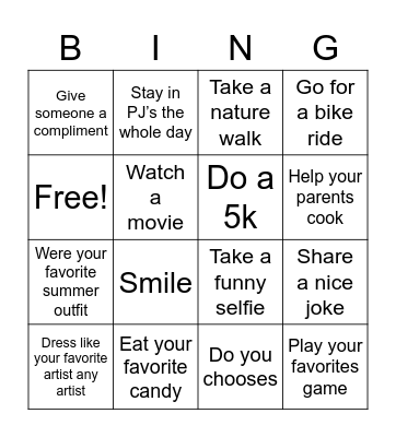 Juliana Bagri fun class BINGO Card