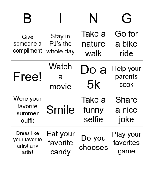 Juliana Bagri fun class BINGO Card