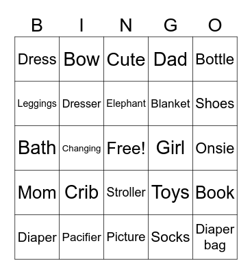 Victoria's Baby Shower Bingo Card