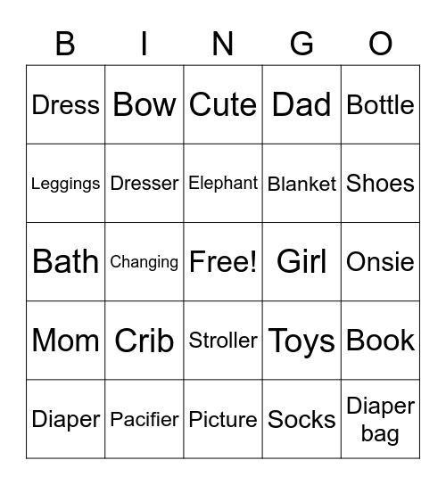 Victoria's Baby Shower Bingo Card