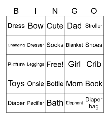 Victoria's Baby Shower Bingo Card