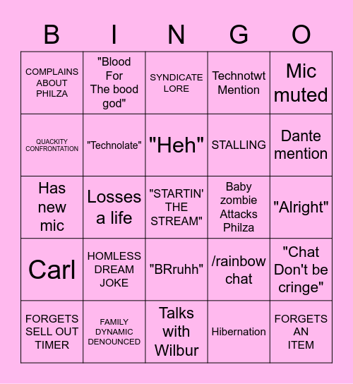 TECHNO STREAM Bingo Card