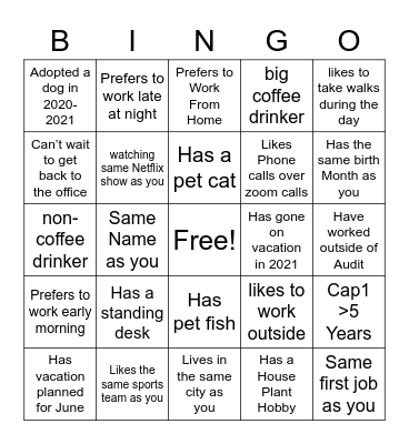 Get To Know the Team Bingo Card