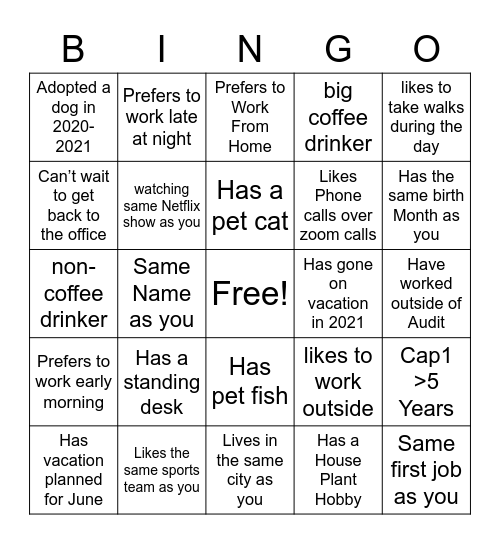 Get To Know the Team Bingo Card