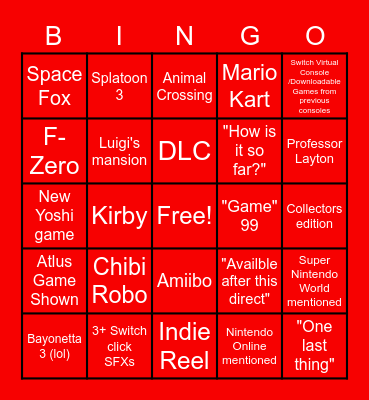 Nintendo E3 Bingo 2021 Bingo Card