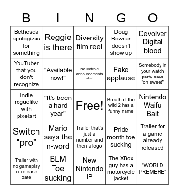 e3 2021 Bingo! Bingo Card