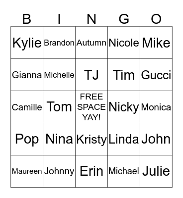 Name Bingo Card