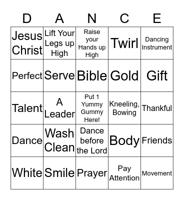 Bingo Snack & Dance Bingo Card