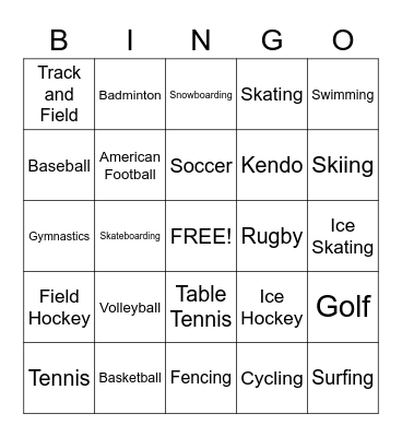 Sports Bingo Card