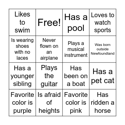 Getting to know You BINGO Card