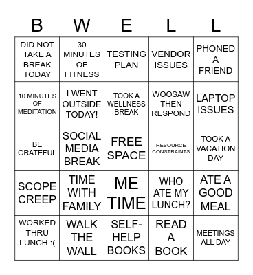 PMO WELLNESS BINGO Card
