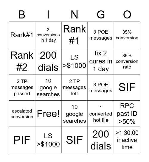 Untitled Bingo Card