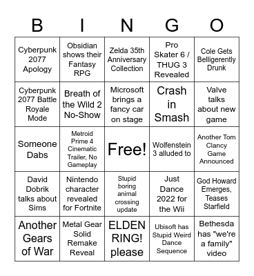 E3 Predictions Bingo Card