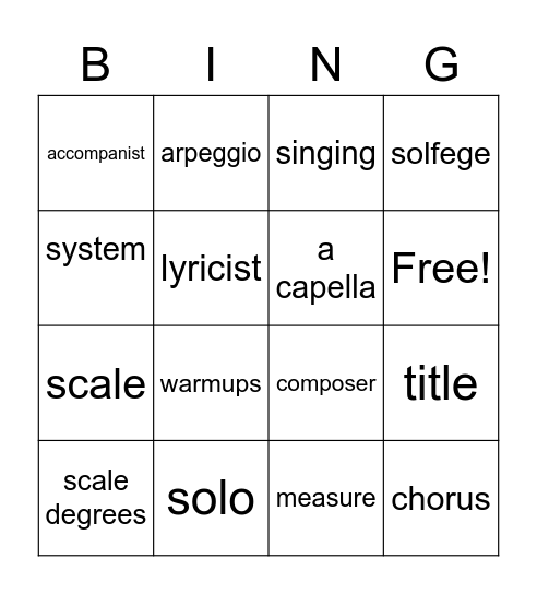 MS Chorus Bingo Card