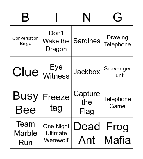 Bingo 6/1/2021 Bingo Card