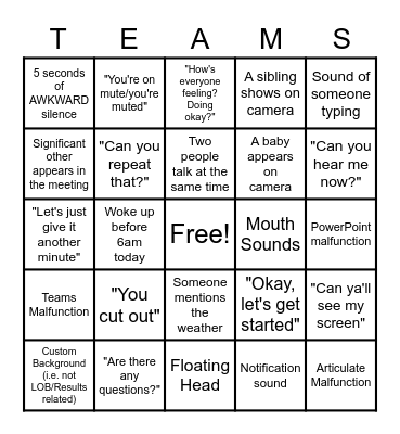 TEAMS TRAINING BINGO Card