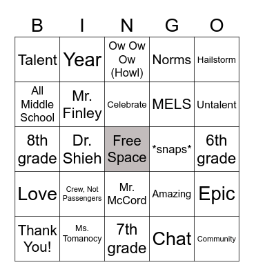 Community Meeting Bingo Card