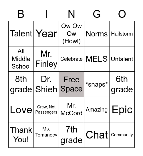 Community Meeting Bingo Card