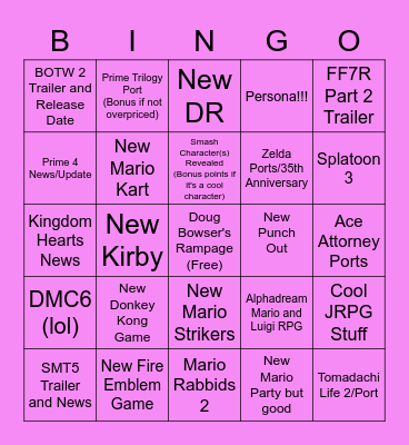 E3 Bingo Card
