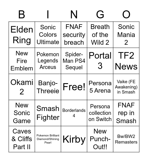 E3 Bingo! Bingo Card