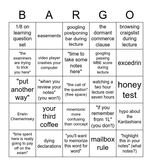 Bargo Bingo Card