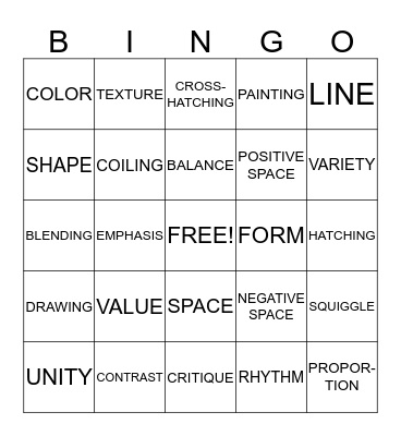 7TH GRADE ART BINGO Card