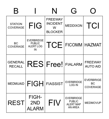 FIRE FUN II Bingo Card