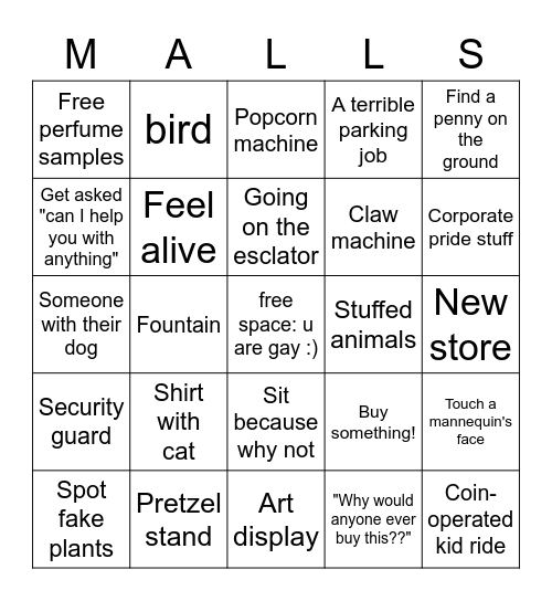 Shimae's mall bingo Card