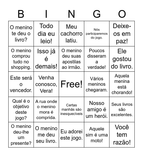 Pronomes Bingo Card