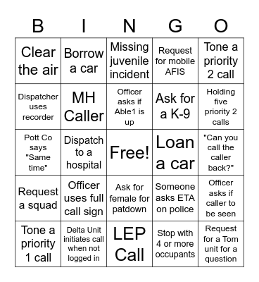 911 Bingo Card