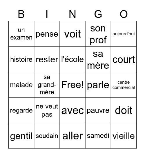 French 8 - Story 4 Bingo Card