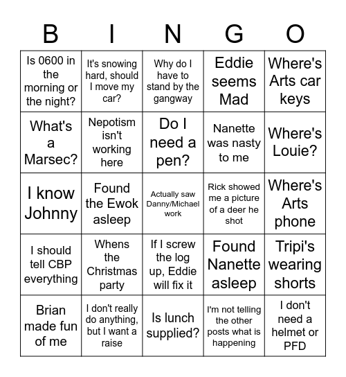 Stealth Bingo Card