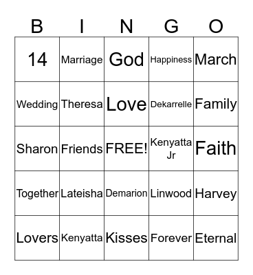 Lateisha bridal shower Bingo Card