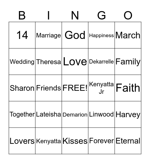 Lateisha bridal shower Bingo Card