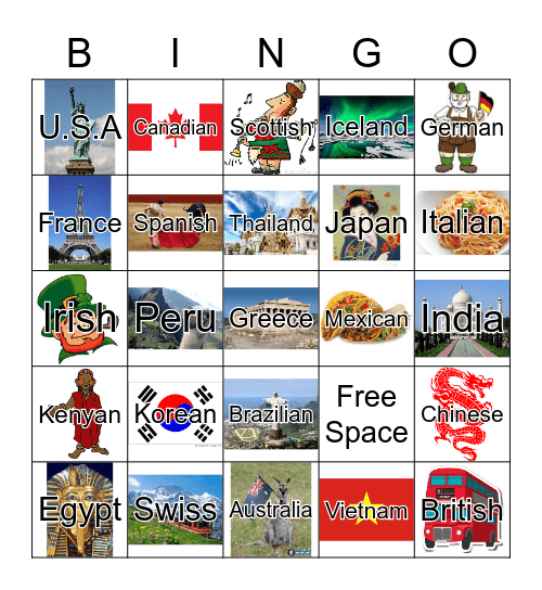 Countries and Nationalities Bingo Card