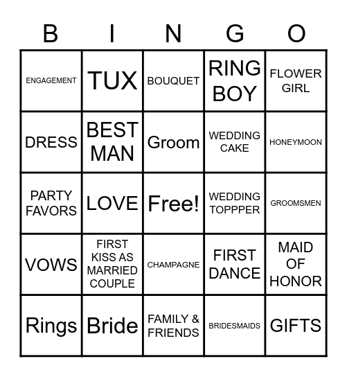 Wedding Bingo Card