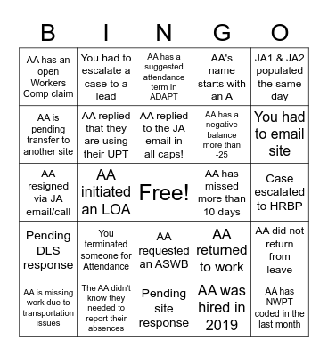 JA/OMNI Bingo! Bingo Card