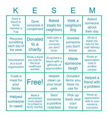 LIT Service Kesem Card Bingo Card